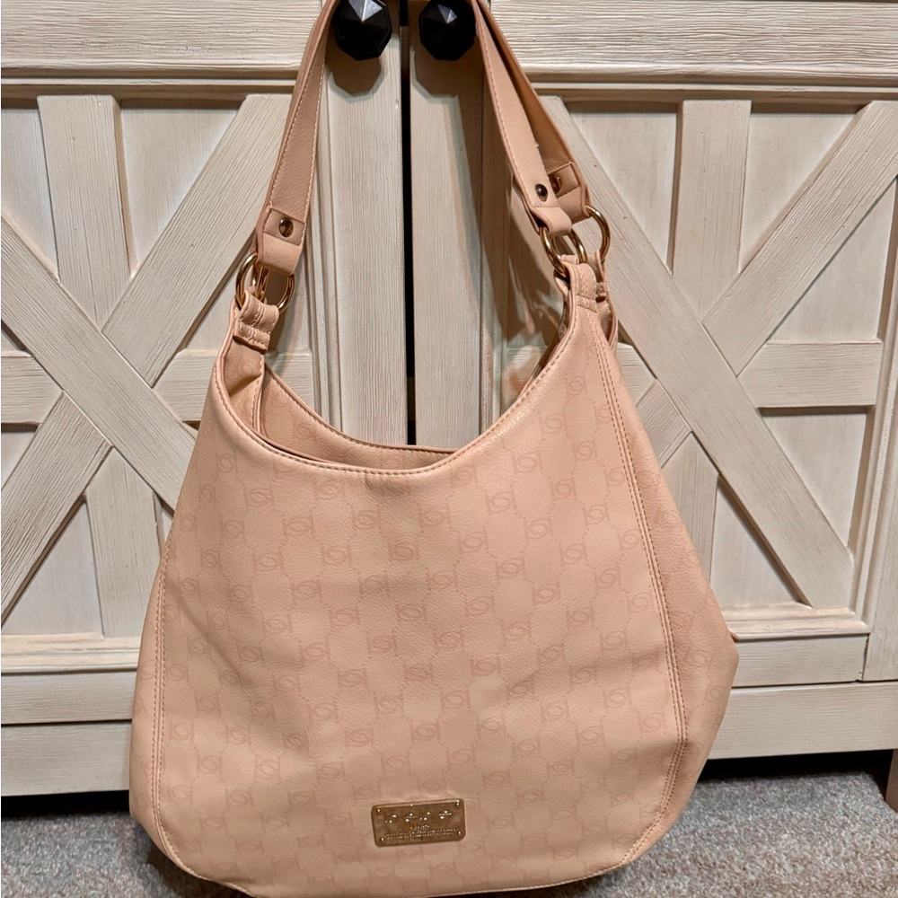 BEBE Alexis Hobo Shopper Tote BEBE Monogram Very Spacious Gold Hardware